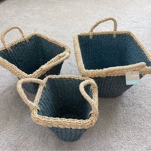 Vintage 3 pieces rattan straw basket NWT